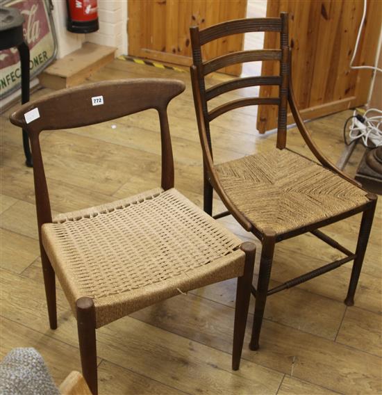 An oak Sussex chair and a Danish Wegner style chair